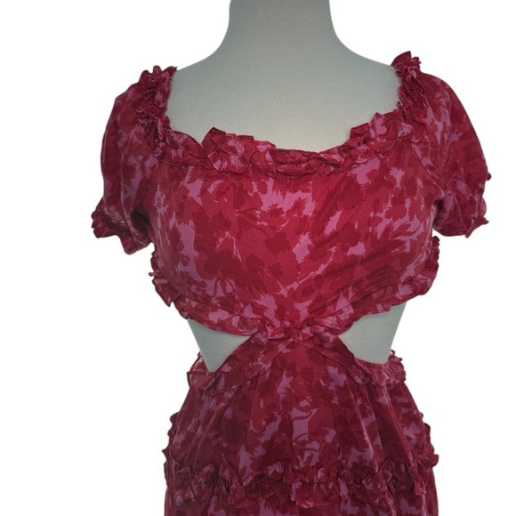 MLE KC Floral Sexy Summer Elegant Red & Pink Mini Dress Size Medium - Picture 2 of 7